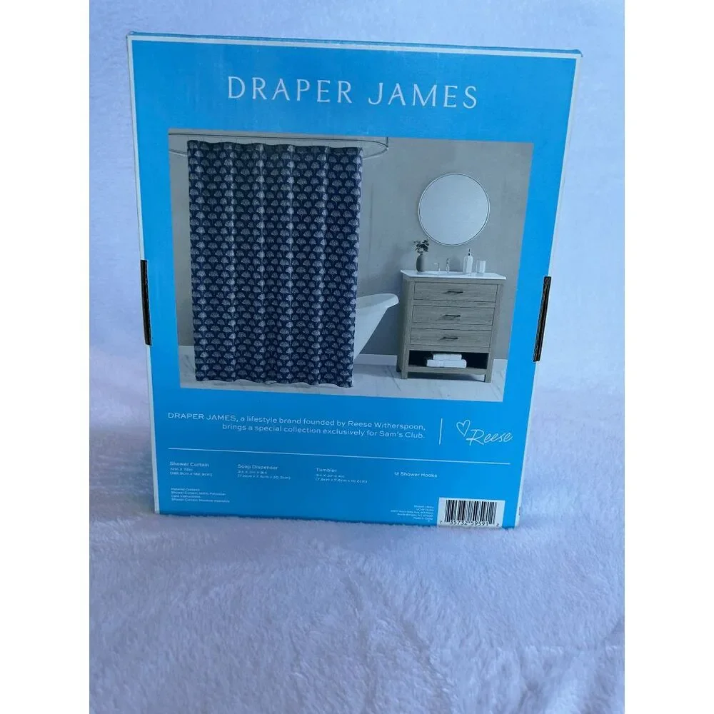 Draper James 15-Piece Bath Set, Shower Curtain & Hooks, Soap Dispenser &Tumbler